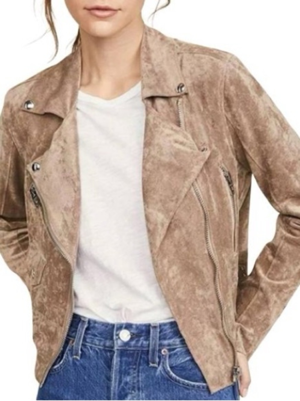Blank NYC Taupe Suede Moto Jacket